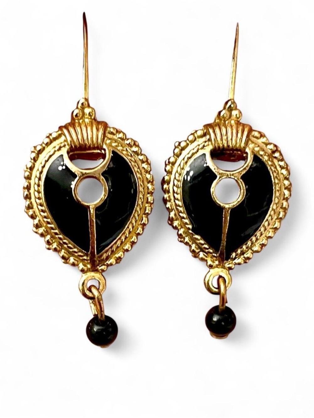 Edgar Berebi Vintage Black & Gold Enamel Earrings Art Deco Victorian Gothic Chic
